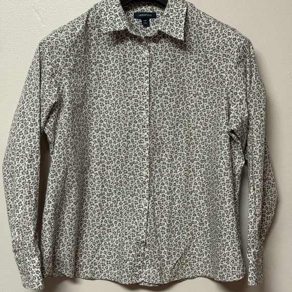 Lands' End Tops - Lands' End Women's Gray Leopard Print Button-Down Shirt 14P